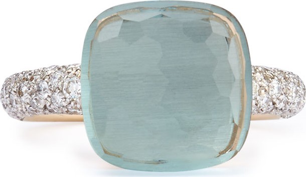 Pomellato Nudo Grande Rose Gold & Blue Topaz Diamond Ring, Size 52