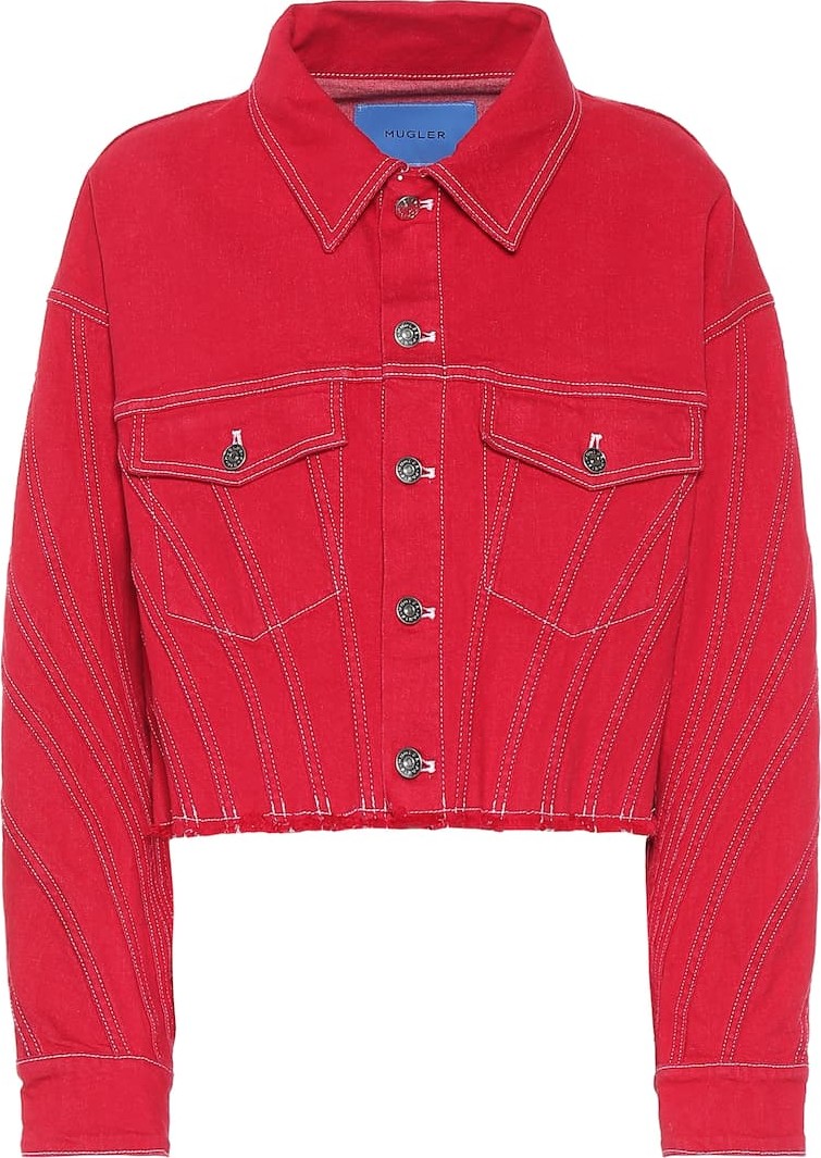 Mugler Cropped stretch denim jacket