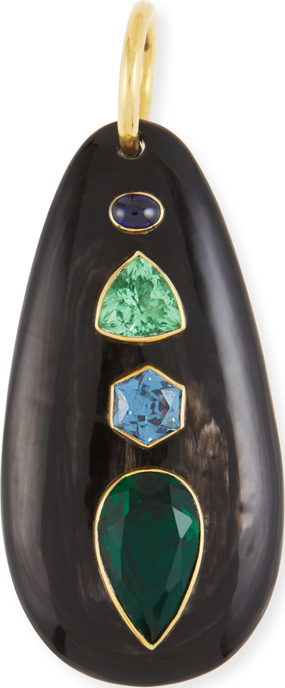 Ashley Pittman Dark Horn & Blue/Green Stone Pendant