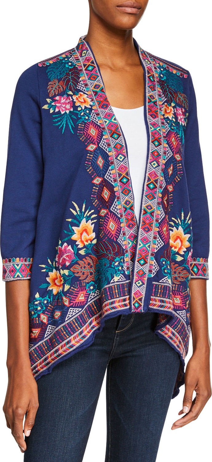 Johnny Was Quinn Open-Front French-Terry Cardigan