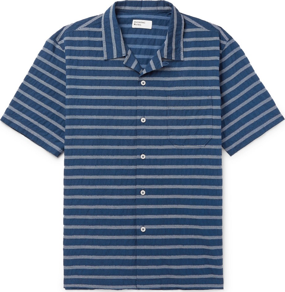 Universal Works Camp-Collar Striped Cotton-Blend Shirt