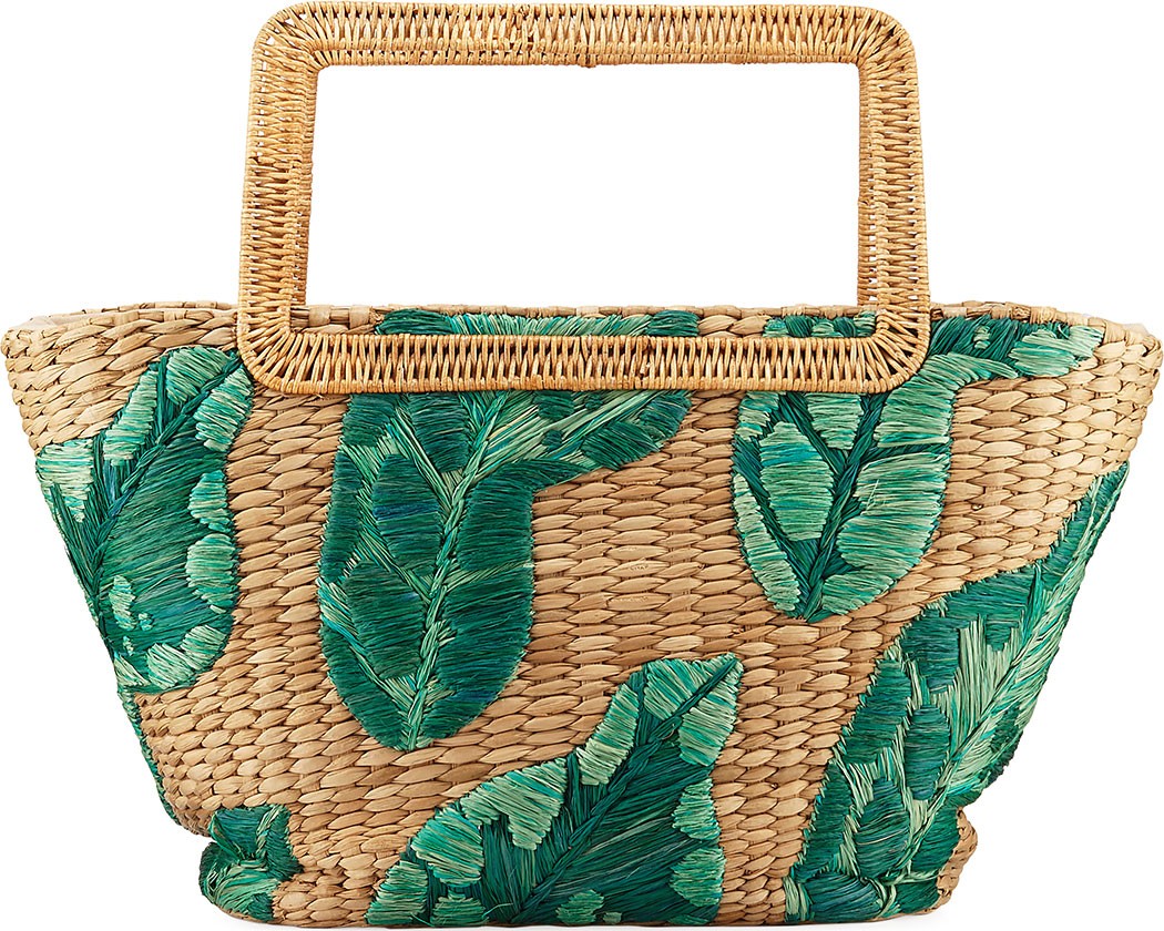 Aranaz Cherine Embroidered Raffia Top-Handle Bag