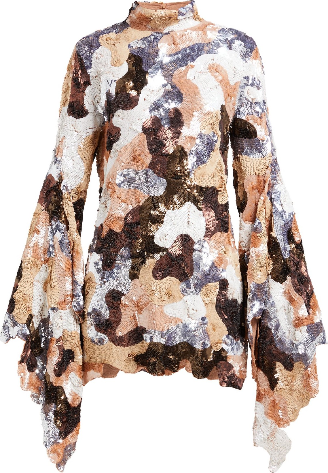 ASHISH Camouflage sequinned flared-sleeve mini dress