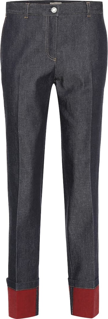Bottega Veneta Mid-rise leather-trimmed straight jeans