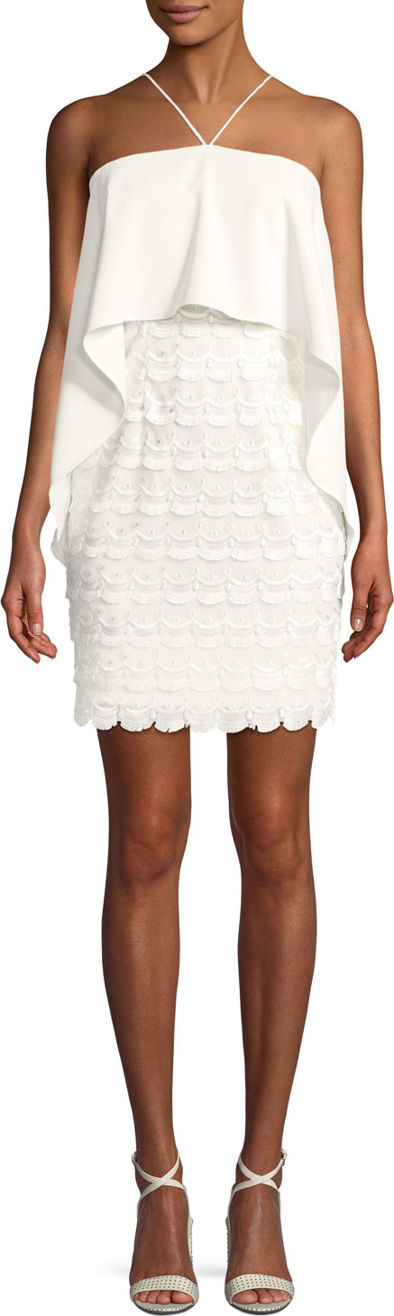 Aidan by Aidan Mattox Embroidered Popover Halter Dress