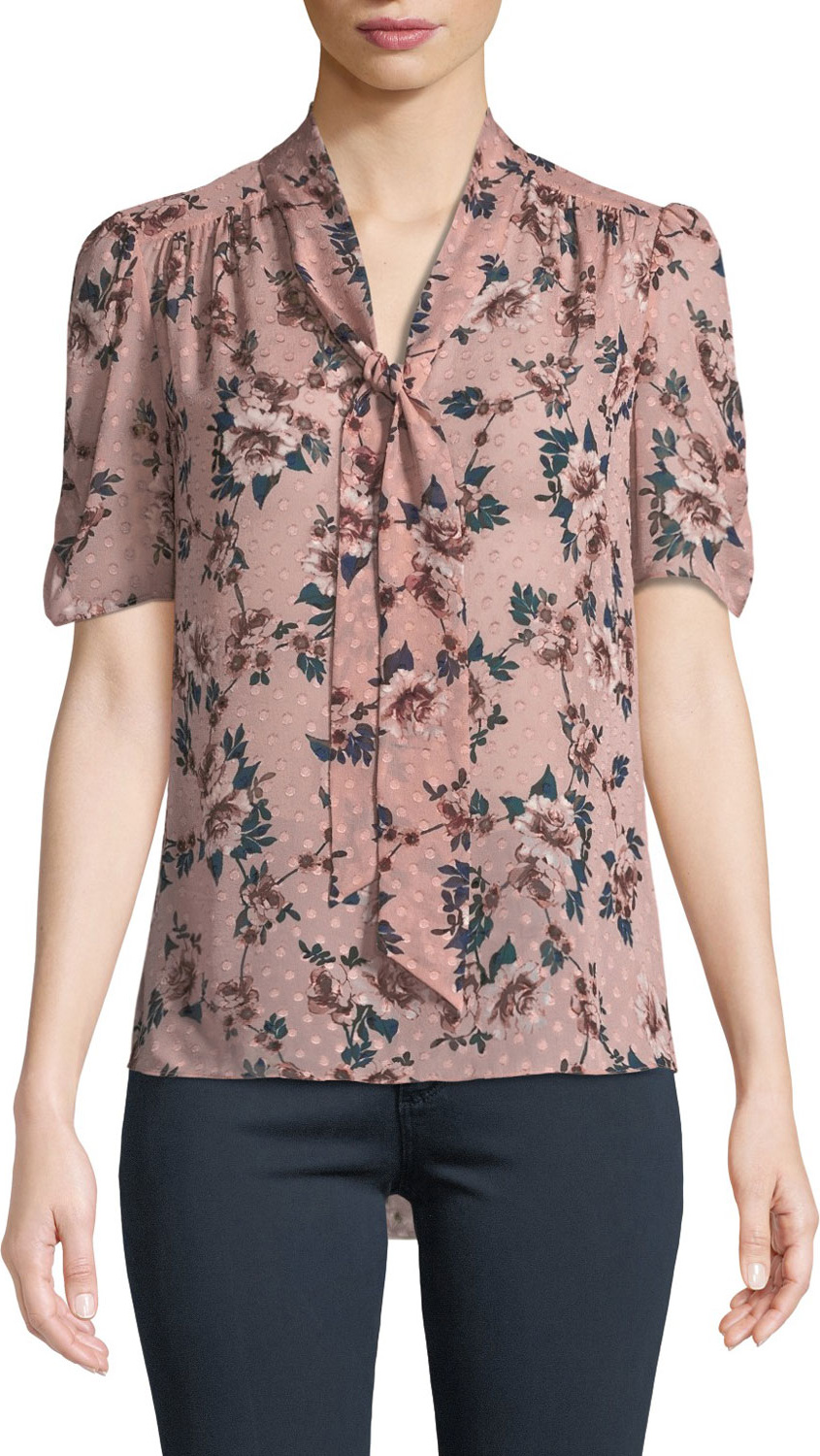 Kate Spade New York prairie rose-print tie-neck dotted silk top