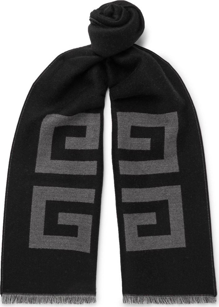 Givenchy Fringed Logo-Intarsia Wool and Silk-Blend Scarf