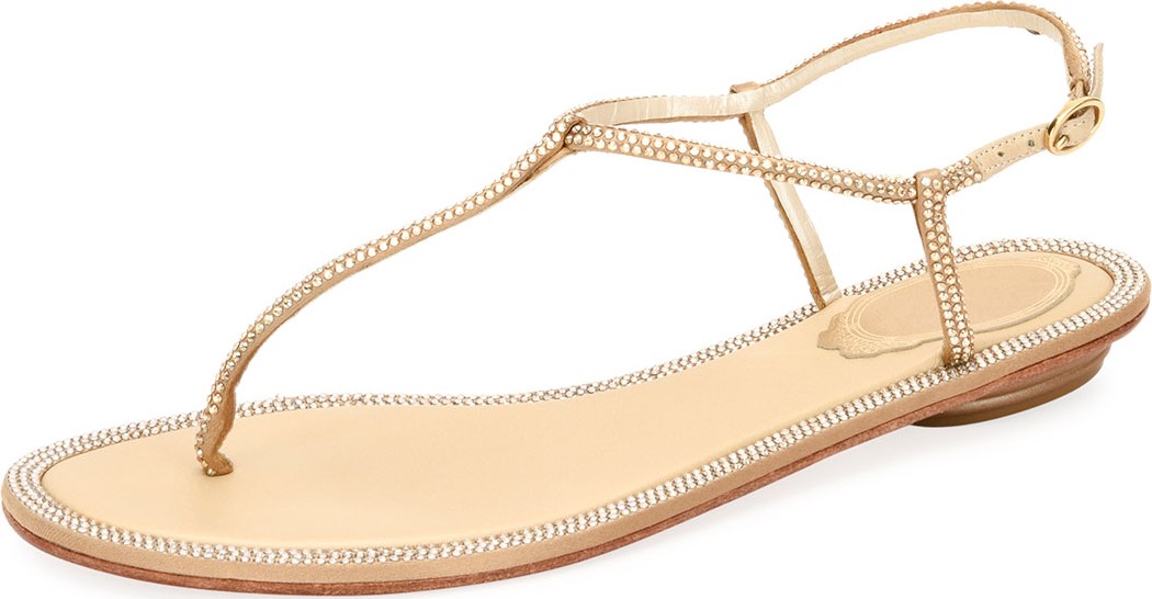 Rene Caovilla Diana Flat Thong Crystal Sandals