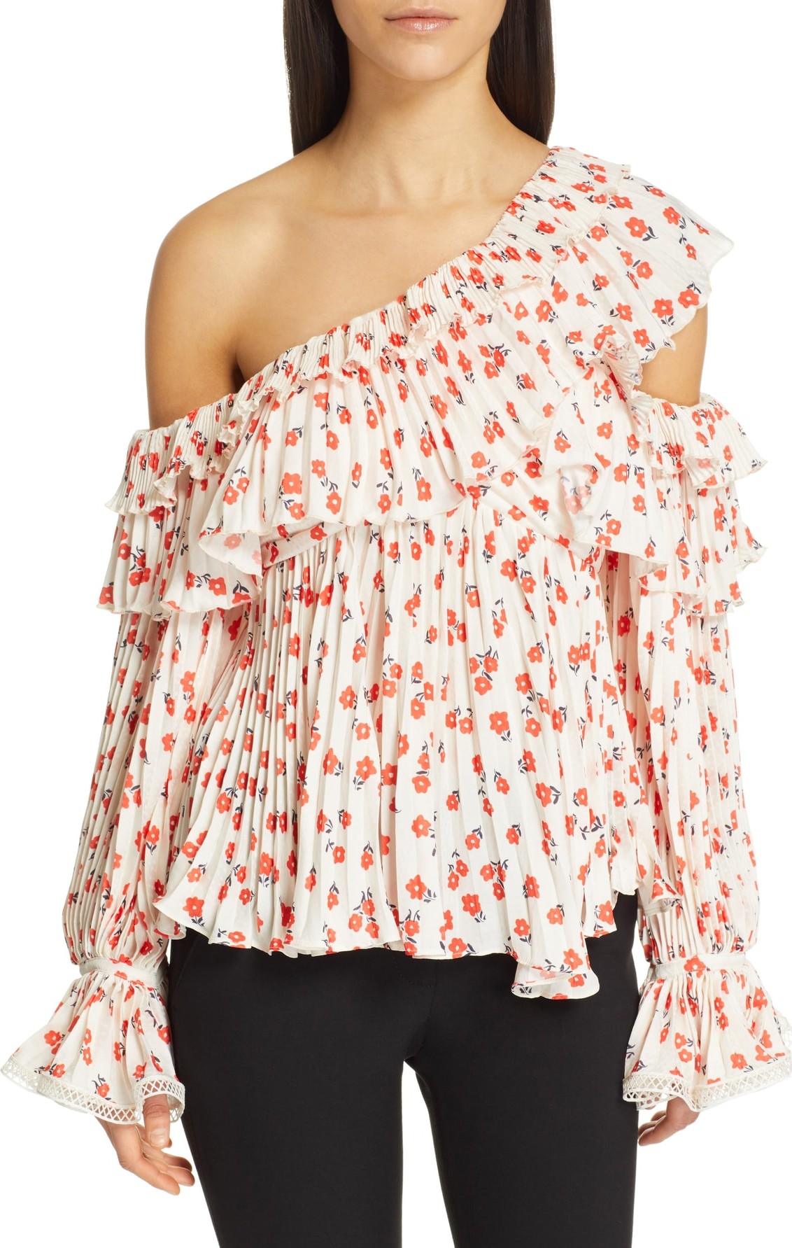 Self Portrait Floral Print One-Shoulder Top