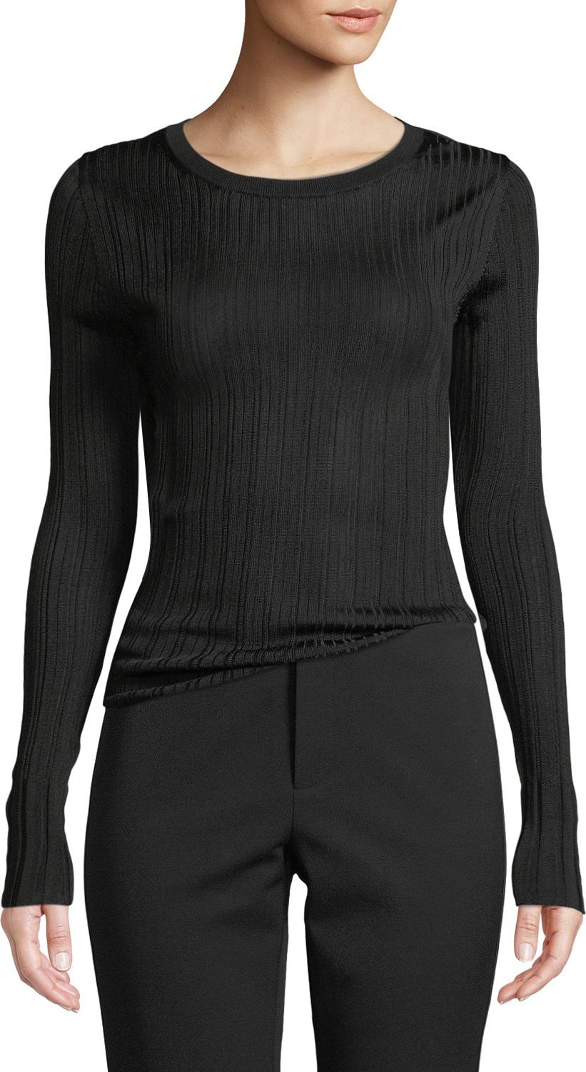 Vince Ribbed Viscose Long-Sleeve Crewneck Sweater Top