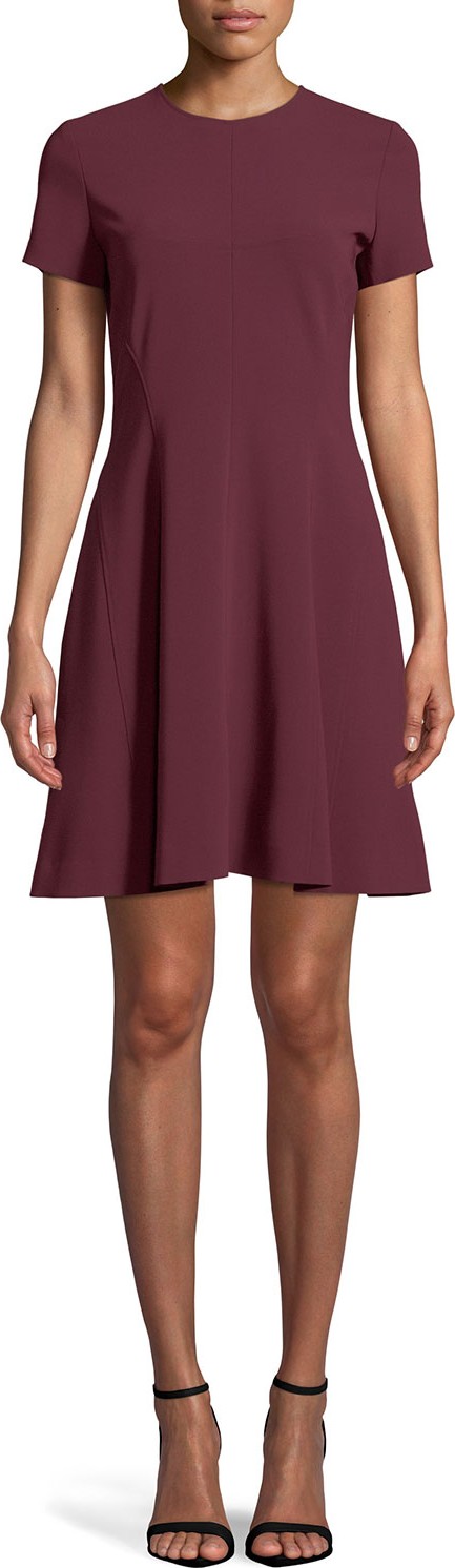 Theory Crewneck Short-Sleeve Modern Seamed Shift W. Admiral Crepe Dress