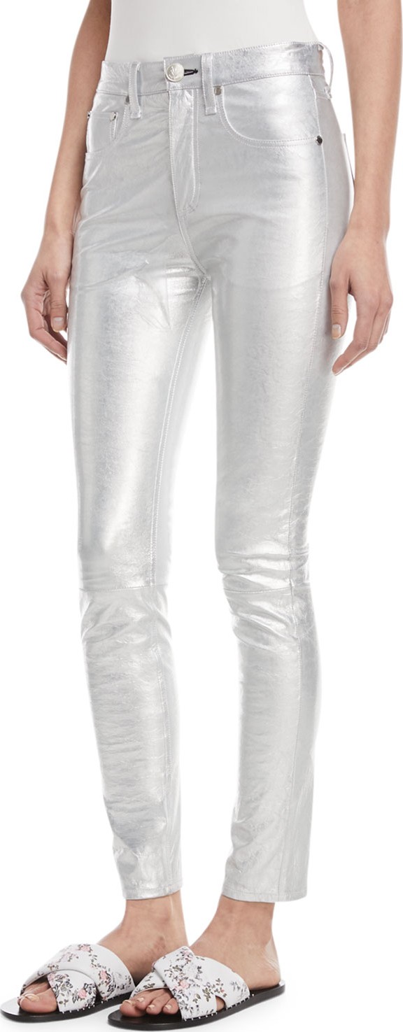 Rag & Bone High-Rise Skinny Metallic Leather Pants