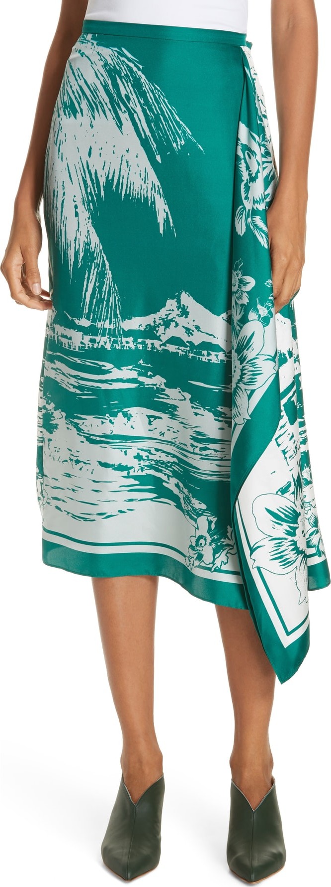 Tibi Leilani Print Silk Twill Midi Skirt