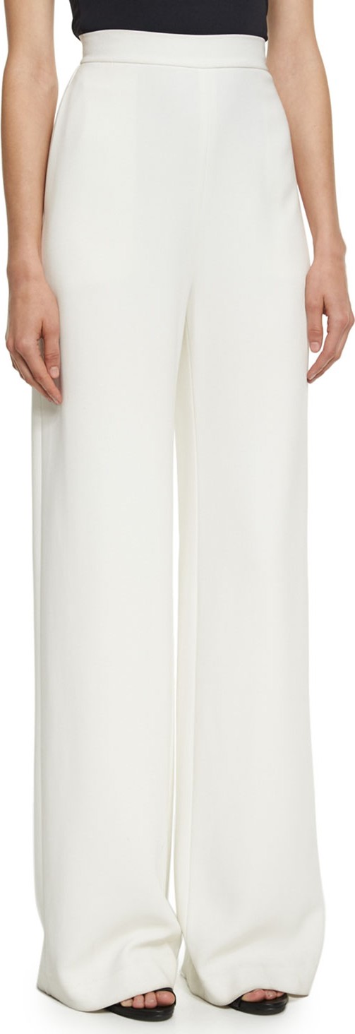 Brandon Maxwell High-Waist Crepe Wide-Leg Trousers, Ivory