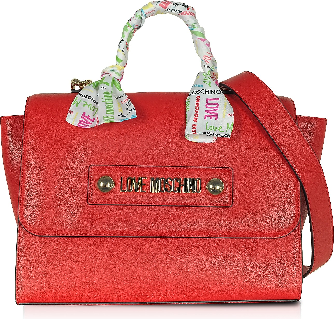 Love Moschino Red Eco-Leather Satchel w/Signature Scarf