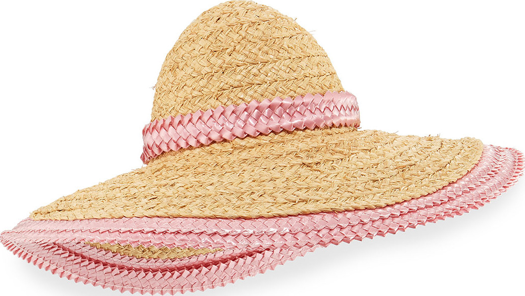 Gigi Burris Honeymoon Raffia Sun Hat w/ Contrast Braided Trim