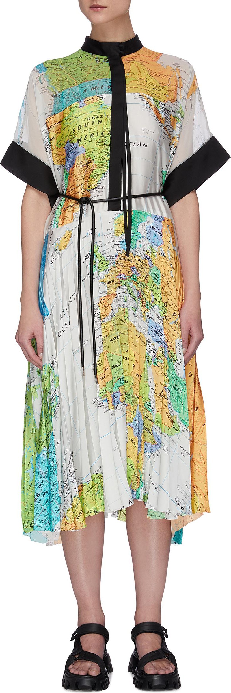 Sacai World map pleated kimono dress