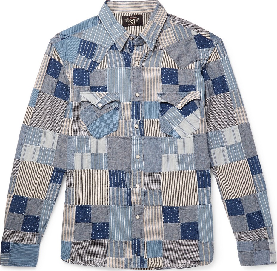 Rrl Slim-Fit Patchwork Cotton and Linen-Blend Shirt