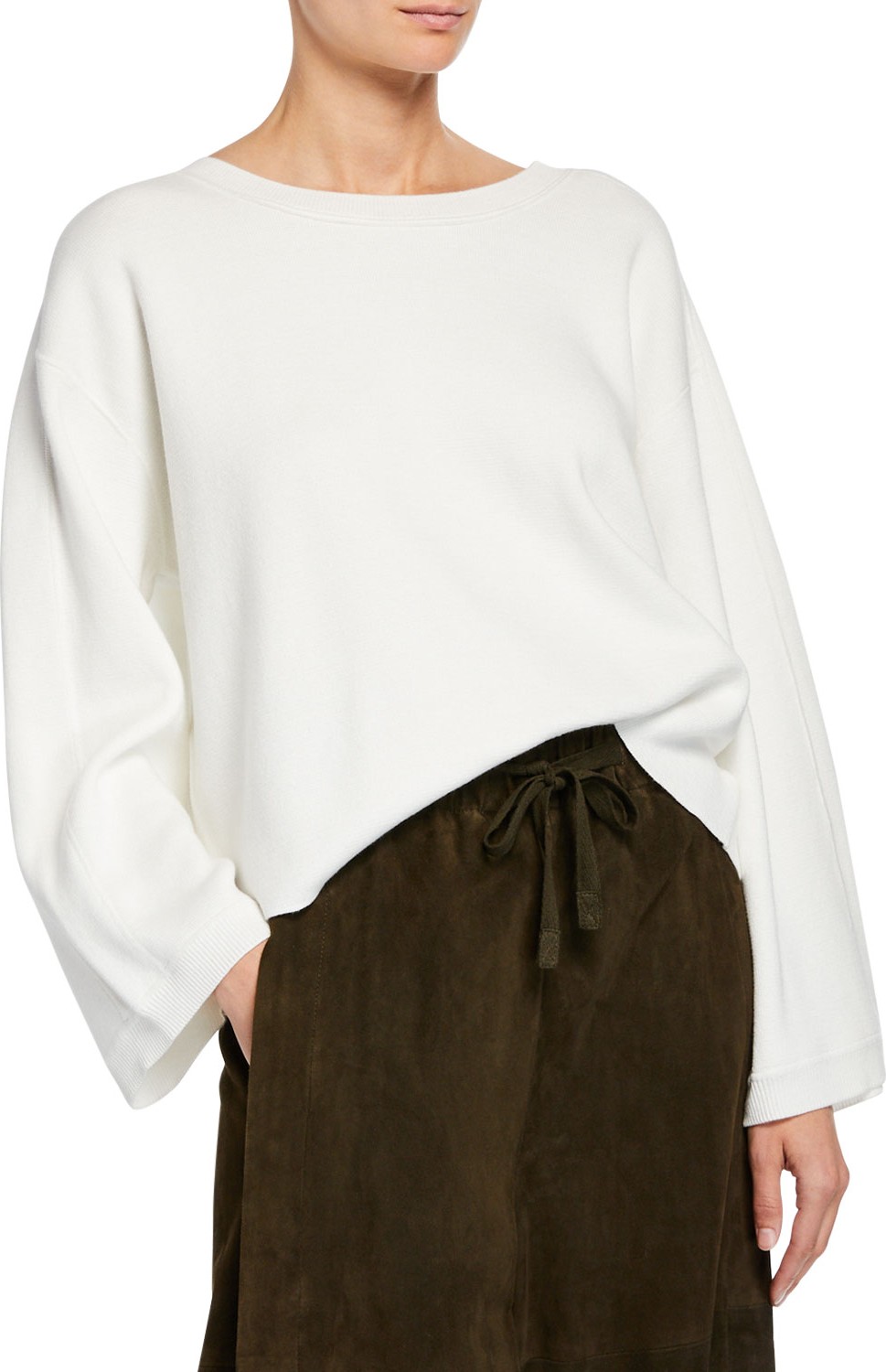 Vince Crewneck Long-Sleeve Cropped Cotton Top