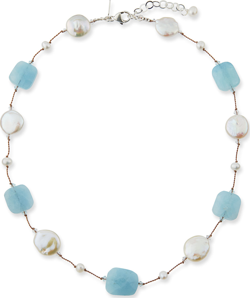 Margo Morrison Aquamarine, Pearl & Crystal Station Necklace