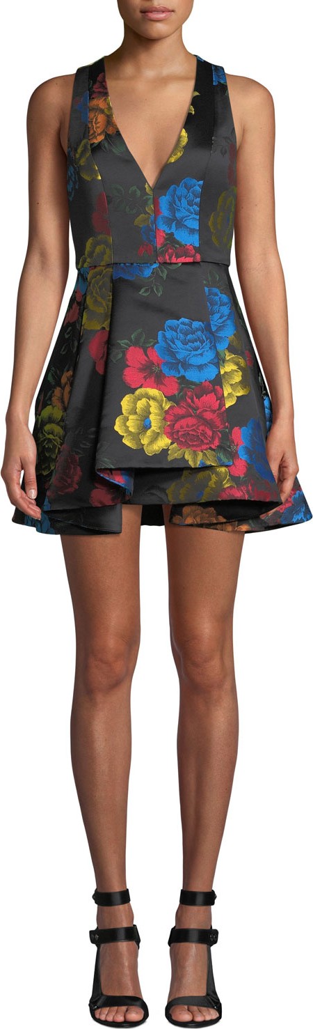 Alice + Olivia Tanner Floral-Print Asymmetrical Dress