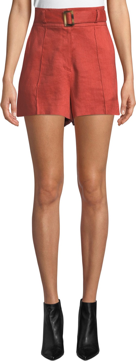 Veronica Beard Makayla Belted High-Rise Linen Shorts