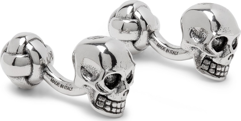 Alexander McQueen Skull Silver-Tone Crystal Cufflinks