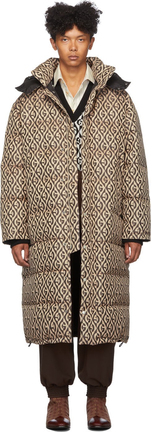 Gucci Black & Beige Down Mini G Rhombus Coat