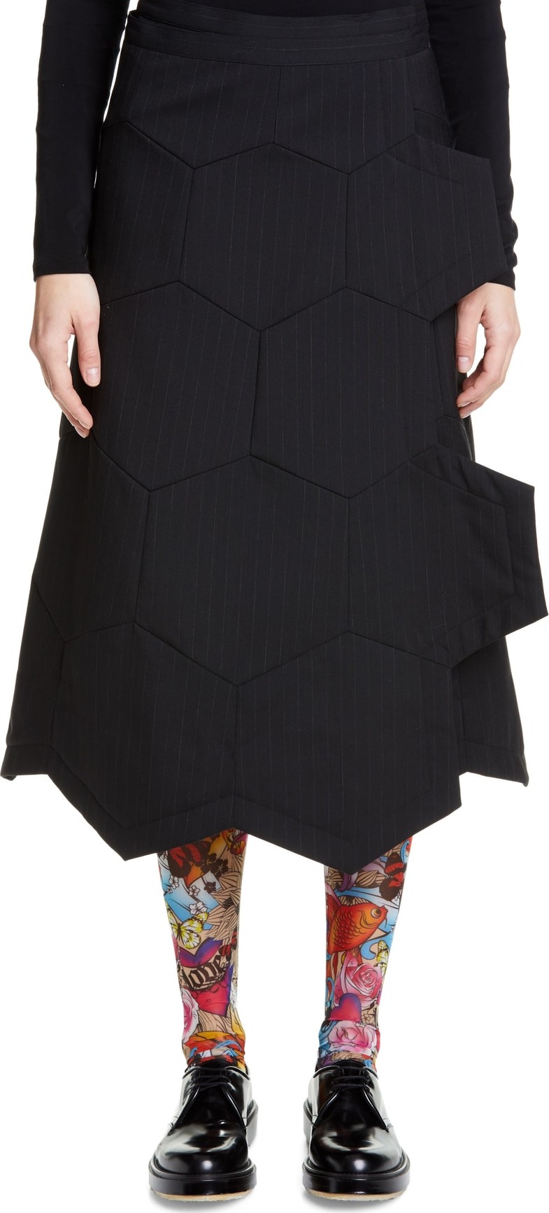 Comme Des Garcons Honeycomb Pinstripe Wool Wrap Skirt
