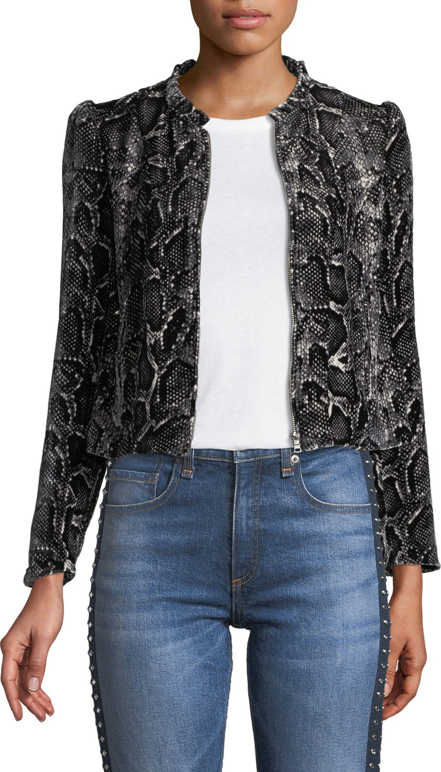 Rebecca Taylor Snake-Print Velvet Zip-Front Jacket