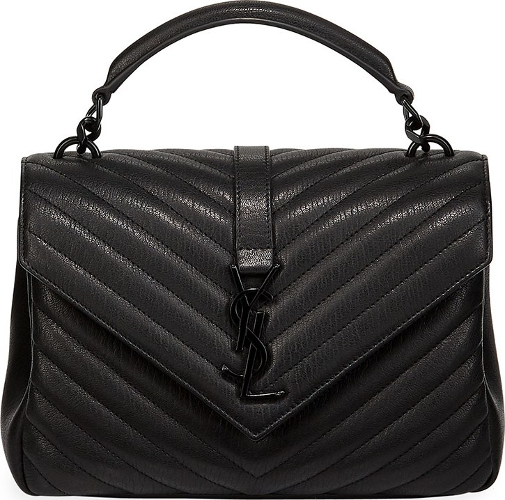 Saint Laurent College Medium Monogram YSL V-Flap Crossbody Bag - Black Hardware