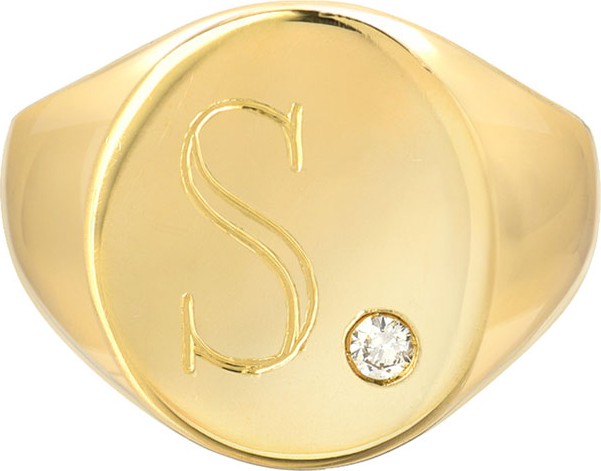 ZOE LEV Large Personalized Initial Signet Ring w/ Diamond, 14k Yellow Gold