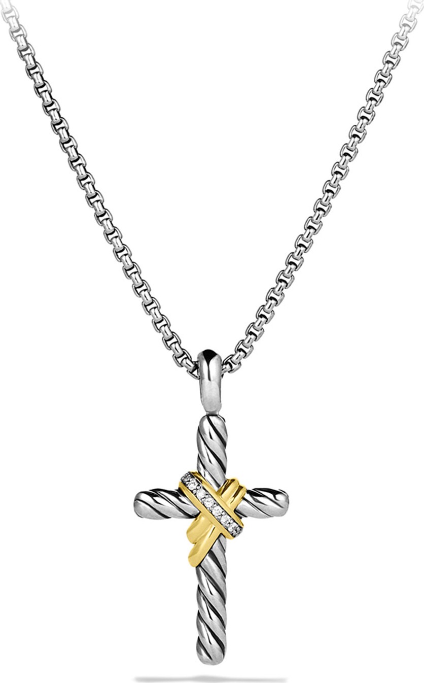 David Yurman X Cross with Diamonds and Gold on Chain