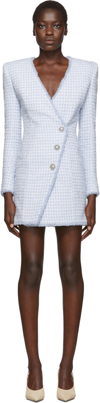 Balmain Blue Three-Button Wrap Dress