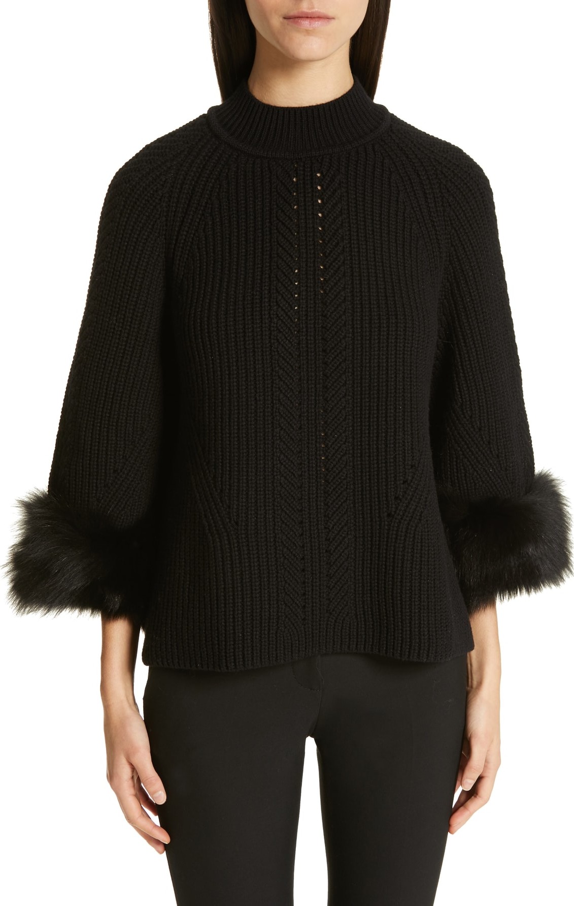 Fendi Genuine Fox Fur Cuff Cashmere Sweater