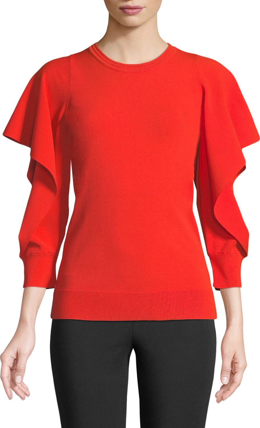 Opening Ceremony Flounce-Sleeve Crewneck Blouse