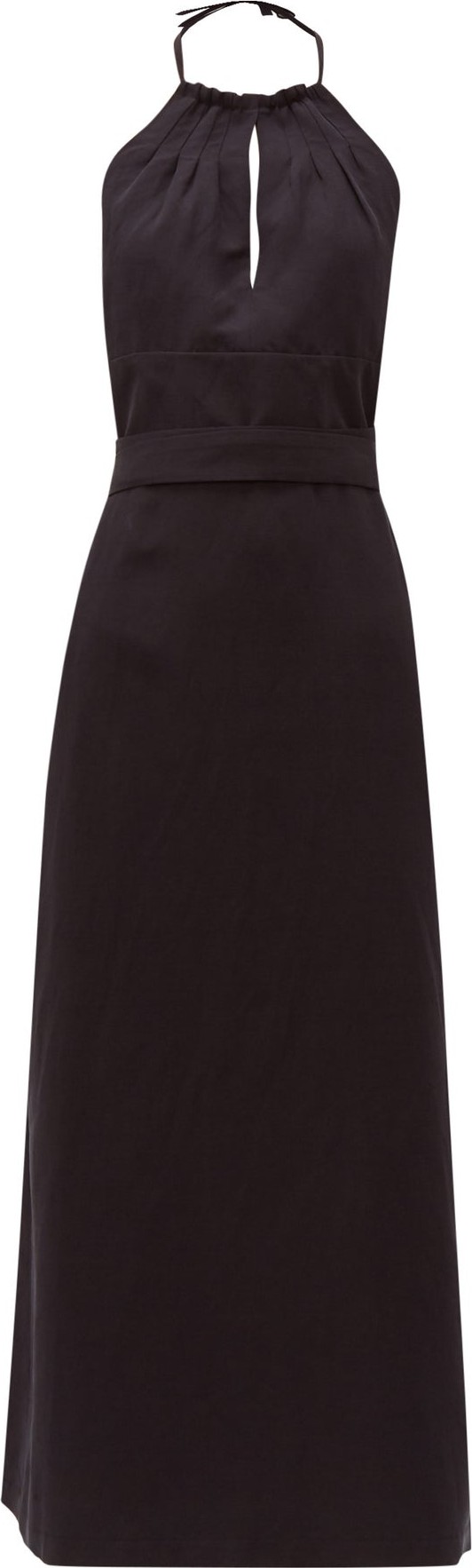 Raey Split-front halterneck slubby silk-blend dress