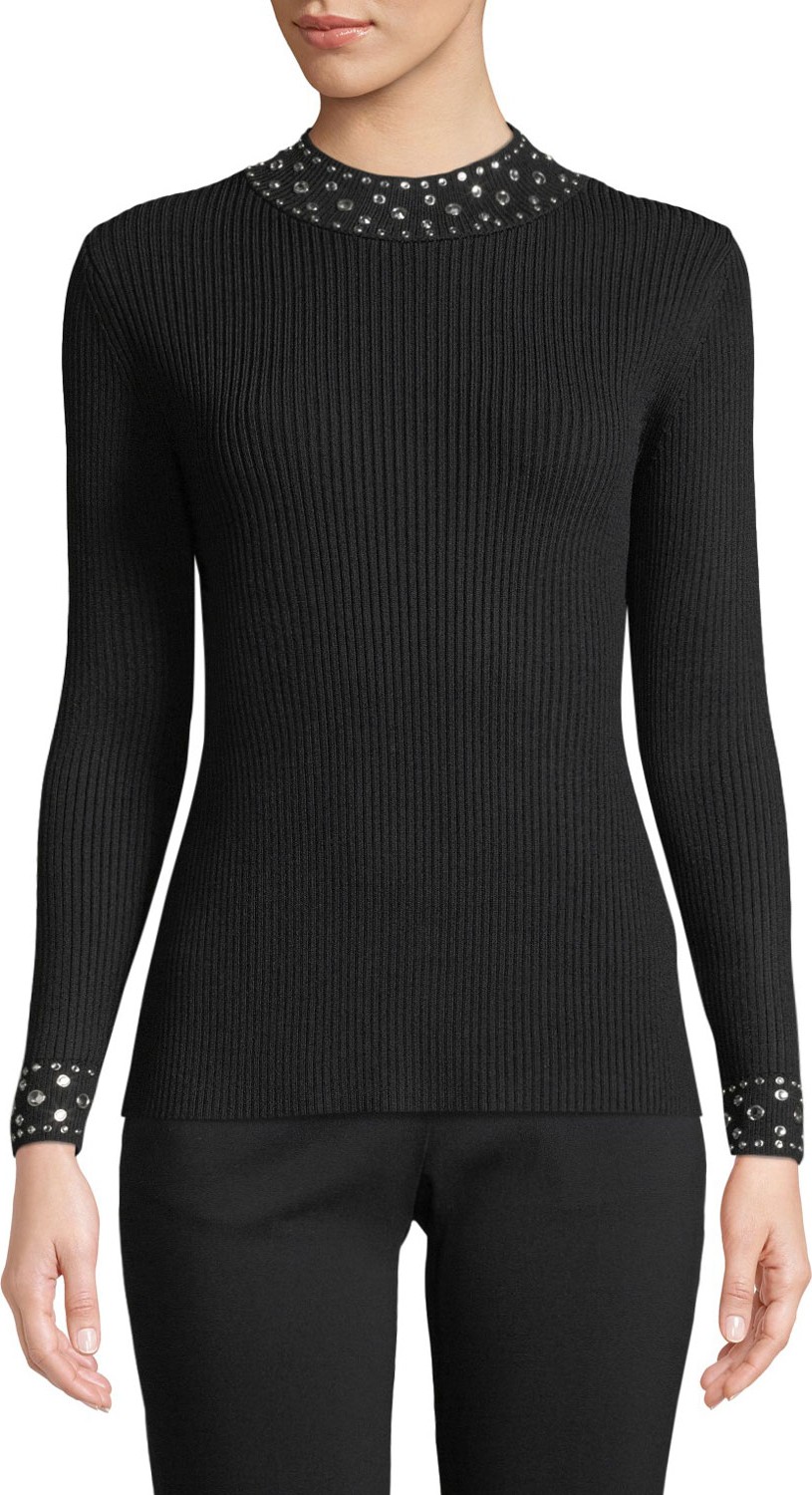 MICHAEL MICHAEL KORS Embellished-Collar Ribbed Sweater