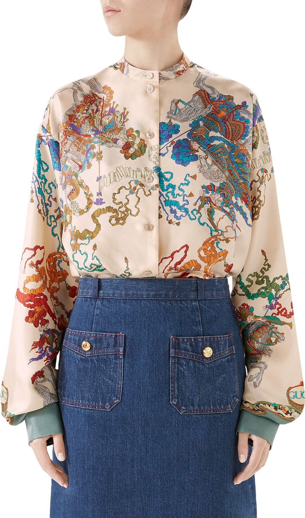 Gucci Jousting Print Silk Twill Blouse