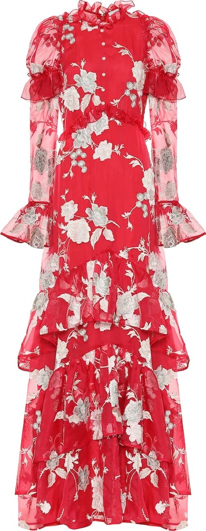 Erdem Evangeline floral-embroidered silk gown