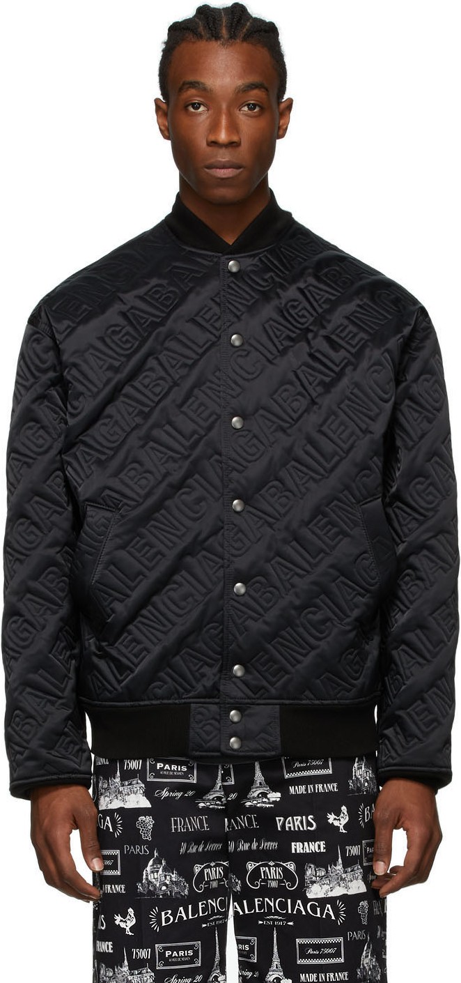Balenciaga Black Embroidered Logo Bomber Jacket