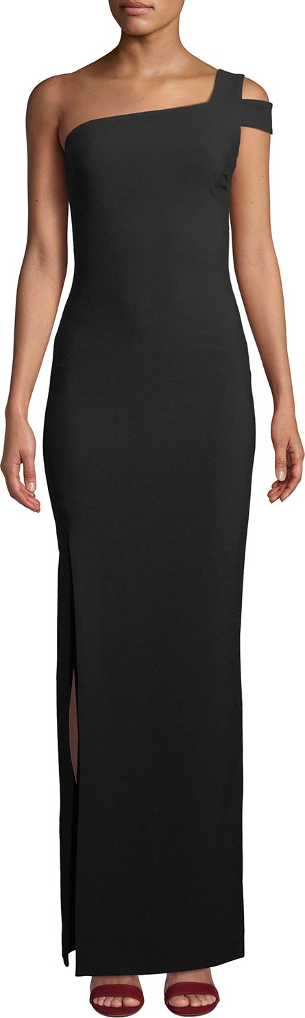 LIKELY Maxson One-Shoulder Column Gown w/ Thigh-High Slit