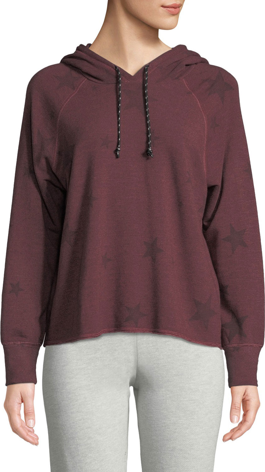 SUNDRY Cropped Star-Print Pullover Hoodie Sweatshirt