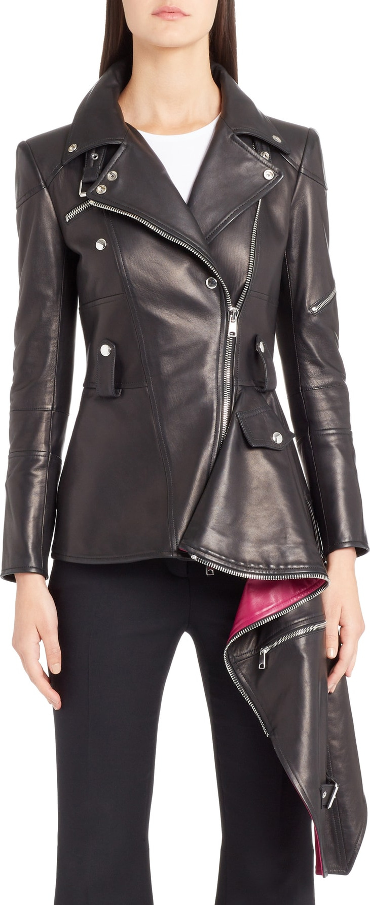 Alexander McQueen Leather Peplum Biker Jacket