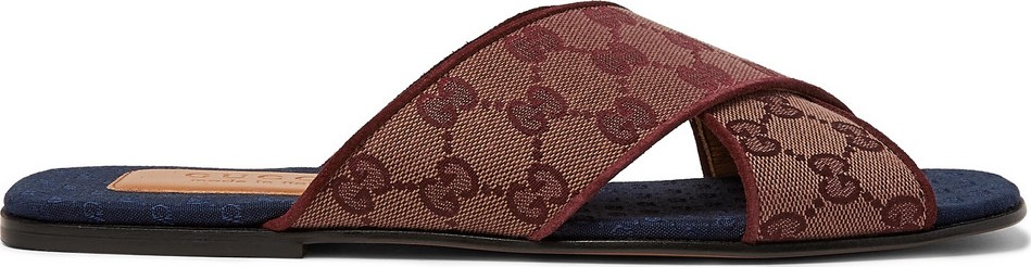 Gucci Suede-Trimmed Monogrammed Canvas Slides