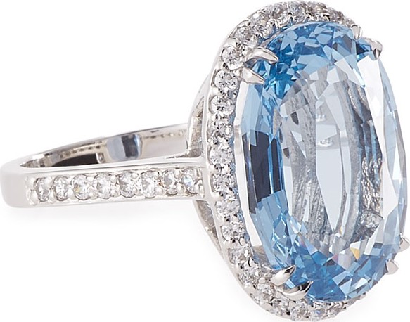 Fantasia by DeSerio Oval Aqua Cubic Zirconia Ring