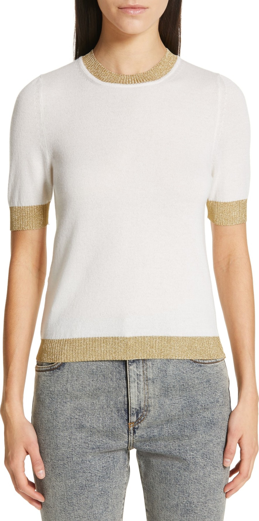 Gucci Metallic Trim Cashmere & Silk Sweater