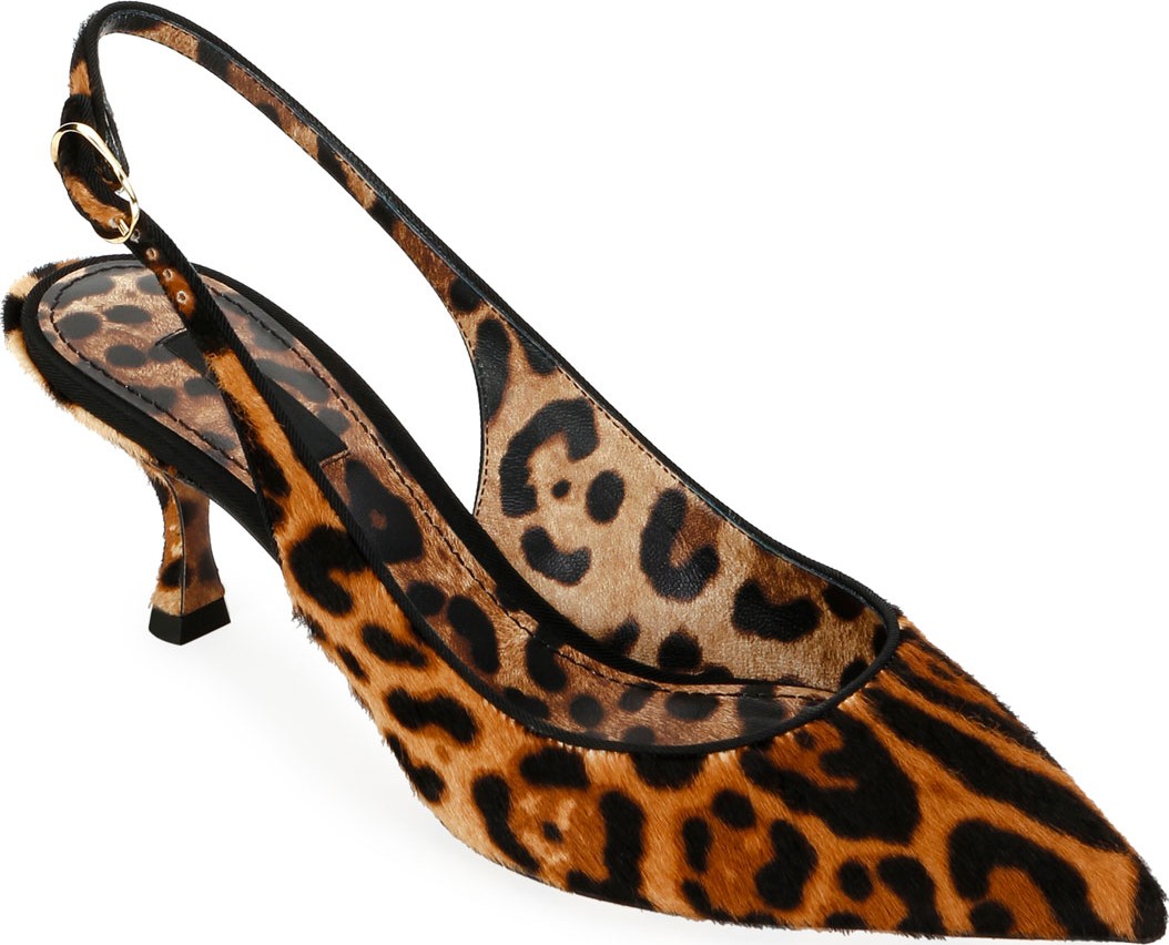Dolce & Gabbana Leopard-Print Calf Hair Slingback Pumps