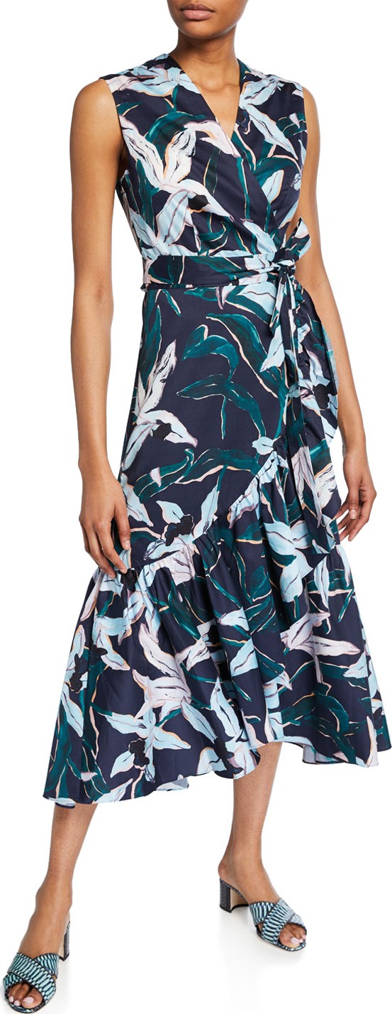 Tory Burch Floral-Print Sleeveless Flounce Wrap Dress