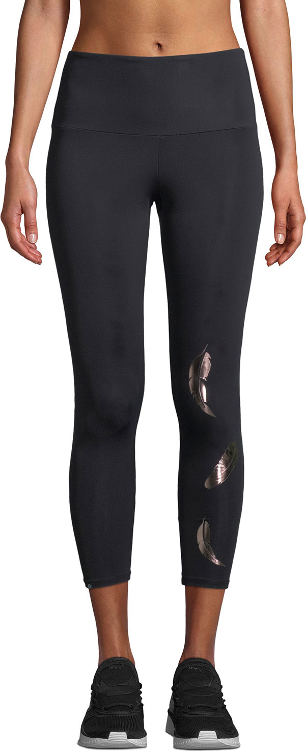 ONZIE High-Rise Foil Feather Midi Yoga Leggings ONZIE High-Rise Foil Feather Midi Yoga Leggings